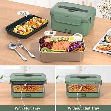 Vabaso Electric Heated Lunch Box for Adults, 100W Portable Food Warmer for Car/Truck Home/Work, Heating Lunchbox with 1.8L/61oz Stainless Steel Container, 12V/24V/110V - Image 3