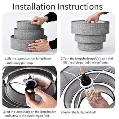 XININSUN 3-Tier Drum Plug in Pendant Light,Hanging Lamp with Dimmable Switch 15ft Hemp Rope Cord, Hanging Lights Fixture with Plug in Cord Plug in Chandelier for Bedroom Dining Room Entryway... - Image 4