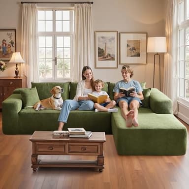 106" Cloud Sectional Couch with Chaise Lounge,L Shaped Modular Modern Sofa,Comfy Velvet Fluffy Couches with Deep Seat,No Assembly Required Couch for Living Room (Right,Cloudy Velvet,Green) - Image 4