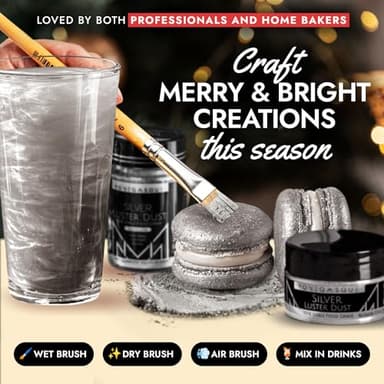 MONÉGASQUE Silver Edible Glitter for Drinks 15g – Edible Glitter for Cakes & Cocktails - Christmas Drink & Cocktail Shimmer - Silver Luster Dust for Cocktail, Cake Decorating, Food Decorations Spray - Image 3