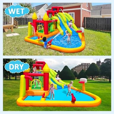 MIRUNAIR Inflatable Bounce House with Slides, Inflatable Water Slide for Kids Backyard, Bounce Water Prak with Air Blower, Splash Pool, Water Cannon, Climbing Wall, Outdoor Backyard Water Park - Image 2