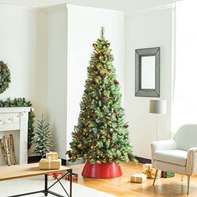 Glitzhome 26" D Red Hammered Metal Tree Collar Tree Base Cover Decorative Christmas Tree Ring for Christmas Decoration - Image 3