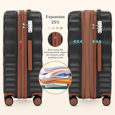 Rosamo 5 piece Luggage Set Expandable Suitcase 22x14x9 Airline Approved Carry on, ABS Hard Case Suitcases with Spinner Wheels, TSA Lock (Black) - Image 4