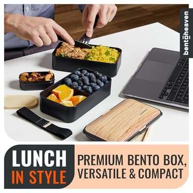 Bentoheaven Premium Bento Box Adult Lunch Box with Compartments for Women & Men, Set of Utensil & Chopsticks & Dip Container, Cute Japanese Kids Bento Lunch Box, Microwavable (Symph Onyx) - Image 2