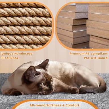 Yaheetech 42in Cat Tree Tower with Scratching Posts, Plush Condo, Ramp & Perch, Multi-Level Climber for Indoor Cats & Kittens, Light Gray - Image 9