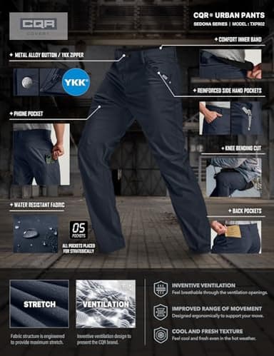 CQR Men's Vent Stretch Pants, Quick Dry Lightweight Casual Cargo Pants, Water Resistant Straight-Fit Utility Work Pants, Sedona Urban Pants Operator Navy, 34W x 32L - Image 7