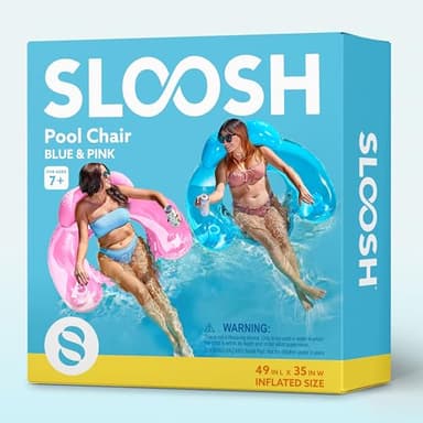 SLOOSH Inflatable Pool Floats Adult,2 Pack Pool Chairs with Cup Holders,Pure Blow up Floats Chair,Hammock Noodle Mat for Relaxing Summer Water Fun Swimming Party Beach,Blue,Pink - Image 7