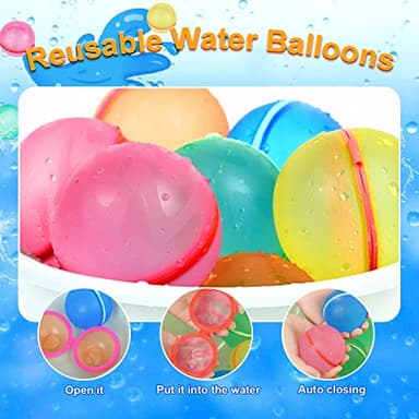98K Reusable Water Balloons 6Pcs with Mesh Bag, Self Sealing Silicone Ball Latex-Free, No Clean Hassle, Easy to Fill, Summer Water Toys Swimming Pool Beach Park Yard Outdoor Games Party Supplies - Image 4