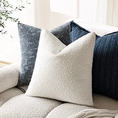 Foindtower Pack of 2 Textured Boucle Throw Pillow Covers Accent Solid Pillow Cases Cozy Soft Decorative Couch Cushion Case for Chair Sofa Bedroom Living Room Home Decor, 18 x 18 Inch,White - Image 5
