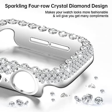 Bling Bumper Case Compatible with Apple Watch Series 9/8/7 45mm, Diamond Protective Face Cover for Women, Hard PC Frame Protector for iWatch 45mm Silver - Image 3