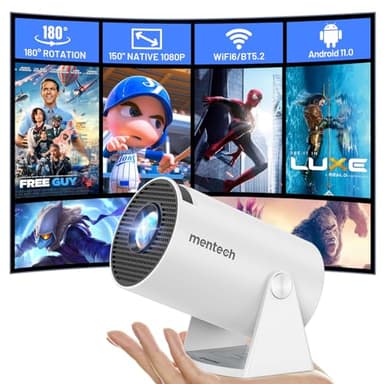 Mini Projector With WiFi and Bluetooth, 180 Rotatable Portable, 150" Smart With Android TV 11, 1080P Support Decoding Projectors 4K, 2.4G/5G WiFi6, Auto Keystone for Home Outdoor Proyector, White - Image 1