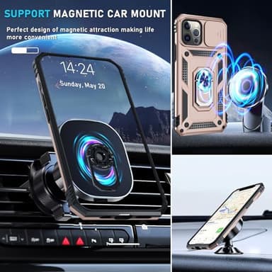 Janmitta Case for iPhone 16e Phone Cover Built in Slide Camera Lens Cover+Screen Protector,Heavy Duty Shockproof Full Body PhoneCase with Finger Ring Holder Kickstand,2025 Rose Gold - Image 8