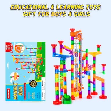 247Pcs Marble Run with Motorized Elevator, Construction Building Blocks Toys with 30 Glass Marbles and 30 Glow in The Dark Marbles, STEM Gifts for Boys and Girls - Image 7