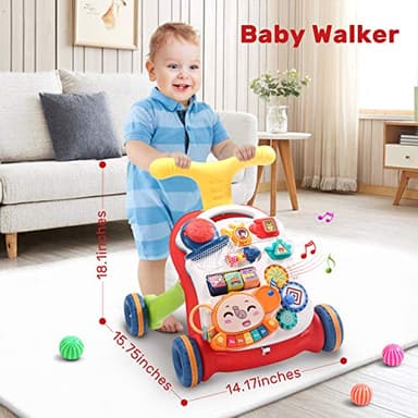 CUTE STONE Sit to Stand Learning Walker, 2 in 1 Baby Walker, Early Educational Child Activity Center, Multifunctional Removable Play Panel, Baby Music Learning Toy Gift for Infant Boys Girls - Image 2