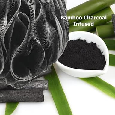 SHOWER BOUQUET Loofah-Charcoal Back-Scrubber & Bath-Sponge Set // 1 Long-Handle-Back-Brush Plus 2 Extra Large 75g Soft Mesh Loofa-Lufa-Loufa Puff Poufs, Men & Women - Exfoliate with Full Pure Cleanse - Image 5