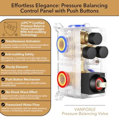 VANFOXLE Shower Faucet Set Matte Black Shower System,Push Button Diverter Shower Faucet with 2 in 1 Handheld,Ceiling Mount 10 Inch Shower Head with 6 Inch Wall Mount Shower Head - Image 7