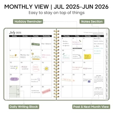 Academic Planner 2025-2026, Weekly and Monthly Calendar Planner Book, July 2025 – June 2026, Hardcover Organizer with Tabs, Perfect for Teachers, Students, Women & Men, A5 (6.4" x 8.5") - Green - Image 2