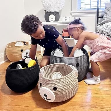 CherryNow Baby Basket for Nursery, Bear Gift Baskets for Kids, Baby Shower Basket with Handles, Small Cute Animal Baskets, Light Brown, 10.5"D x 8.5"H - Image 6