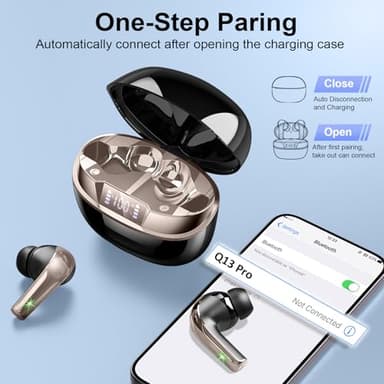 Wireless Earbuds, Bluetooth 5.4 Headphones in Ear, True Wireless Ear Buds HiFi Stereo Deep Bass with 4 ENC Noise Cancelling Mic, Bluetooth Ear Buds 47H Long Playtime LED IP7 Waterproof USB-C (Black) - Image 3