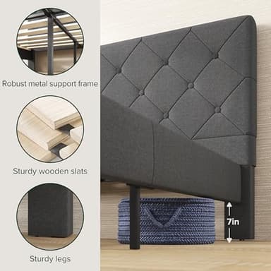 ZINUS King Shalini Upholstered Platform Bed Frame with Headboard [New WonderBox(TM) Version], Wooden Slat Support, No Box Spring Needed, Easy Assembly, Eco Friendly Packaging, Dark Grey - Image 5