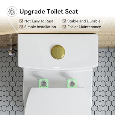 HOROW T0338WG One Piece Toilet with Gold Button, Elongated Toilet with Comfort Seat Height, ADA Chair Height 17.3", Dual Flush 0.8/1.28 GPF & MAP 1000g, Standard White Toilet Bowl, Gold Tank Button - Image 8