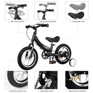 Balance Bike 3 in 1,The Dual Use of a Kids Balance Bike and Toddler Bike, for 2 3 4 5 6 7 Years Old -12 14 16 Inches with Training Theory, Brake, Pedal - Image 3