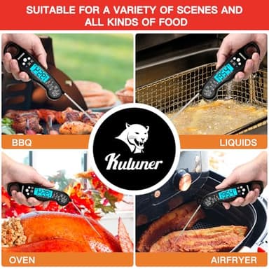 KULUNER TP-01 Waterproof Digital Instant Read Meat Thermometer with 4.6 Folding Probe Backlight Calibration Function for Cooking Food Candy, BBQ Grill, Liquids,Beef(Black) - Image 3