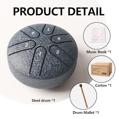 INGPARTNER Steel Tongue Drum Tundrum 3 Inch 6 Notes Hand Drum Rain Drum with Handpan Drum Mallets, Music Book, Sound Instrument for Musical Education Entertainment Yoga Chakra (Sword Shape) (Navy Blue - Image 6