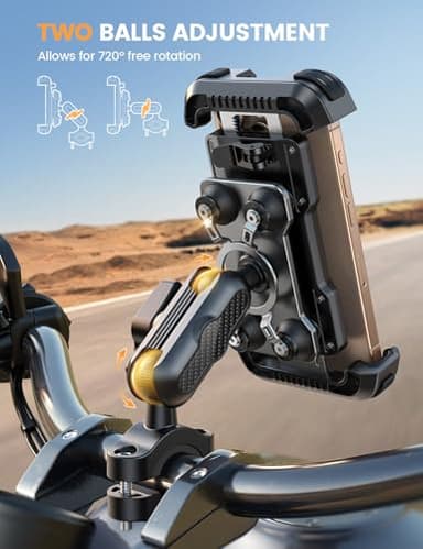 Lamicall Motorcycle Phone Mount Holder - [Metal Extension Arm] [Dual Vibration Dampener] Motorcycle Cell Phone Mount, Bike Bicycle Handlebar Phone Clamp, for iPhone 16/15/ 14 Pro Max, 4.7-6.7" Phones - Image 2