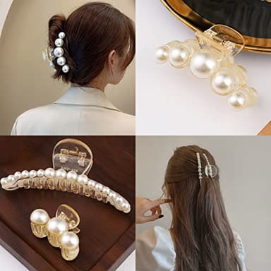 Mehayi 4 PCS Large Pearl Hair Claw Clips for Women Girls, Hair Barrette Clamps for Thick Thin Hair, Fashion Hair Accessories Headwear Styling Tools for Party Wedding - Image 3