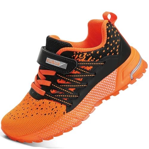 Kids Sneakers for Boys Girls Running Tennis Shoes Lightweight Breathable Sport Athletic Black Orange Size US 13 Little Kid - Image 1