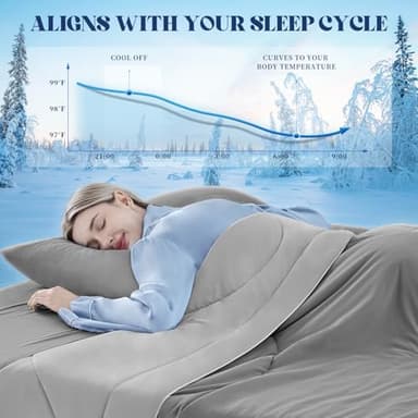 FineMay Cooling Comforter Queen Size, Double-Sided Cooling Blanket for Hot Sleepers & Night Sweats, Arc-Chill Q-Max > 0.4 Breathable Ice Blanket, Lightweight Cold Comforter (80''x90'', Light Grey) - Image 2