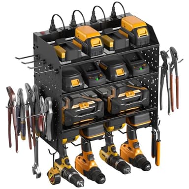 CCCEI Modular Power Tool Organizer with Charging Station. 4 Layer Wall Mount Drill Holder, Tool Battery Charger Organizer. Garage Shop Storage Utility Shelf with 10FT Power Strip, Gift for Men. - Image 1