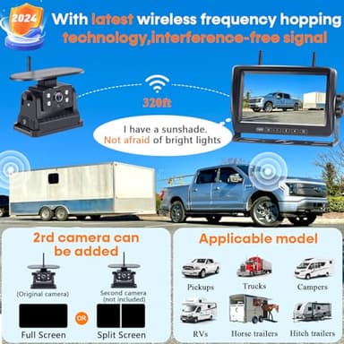 Wireless Backup Camera for RV Install-Free 7-Inch: Magnetic HD 1080P Recording Solar Rear View Camera No-Delay Signal with Touch Button Monitor System Y08 - Image 4