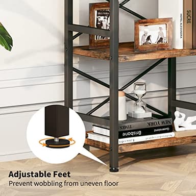 Homeiju Bookshelf, 3 Tier Industrial Bookcase, Metal Small Bookcase, Rustic Etagere Book Shelf Storage Organizer for Living Room, Bedroom, and Home Office(Rustic Brown) Patent Pending D29873033 - Image 6