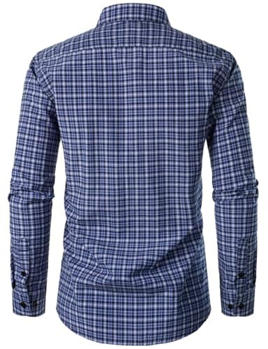 JEMITOP Men's Transitional Weather Long Sleeve Slim Fit Button Down Shirts Business Casual Button up Plaid Dress Shirt Dark Blue Gingham M - Image 3