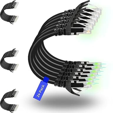 Rapink Patch Cables Cat6 7ft (24 Pack), Ethernet Patch Cable 10G, Cat 6 Patch Cable for Patch Panel to Switch, Flexiable Cat 6 Ethernet Cable with Gold Plated Black - Image 1