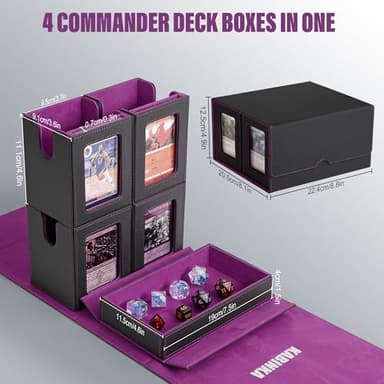 Kabinka Commander Deck Box for MTG Fits 400+ Double-Sleeved Card Storage, 5 IN 1 Removable Card Case with Dice Tray, Display Window for TCG/PTCG/EDH, 4 Magnetic One Touch Holders (Black Purple) - Image 4