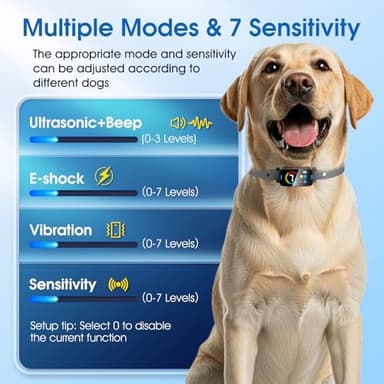 Ultrasonic Smart Bark Collar for Large Medium Small for Dogs Automatic Anti Barking Training Collar Rechargeable Bark Collar with Waterproof Vibration and Beep 7 Sensitivity Black - Image 3
