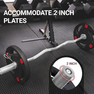 Fitvids Olympic EZ Curl Barbell Bar 47", 2-Inch Curl Bar for Weight Lifting, Hip Thrusts, Squat, Biceps-Home Gym Weight Bars, Chrome Curling Bars for 2 Inch Weight Plates - Image 5