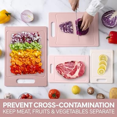 COOK WITH COLOR Non-Slip Cutting Board Set – Kitchen Essentials with Easy Grip Handle for Meat, Veggies, and Fruits, 4 Cutting Boards, Pink - Image 6