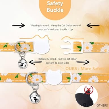 Cat Collar, HANSHILAI Kitten Collar with Bells, Cute Cat Collar Breakaway for Girl Boy with Flower,Collar para Gatos (2 Pack) (Flower Yellow & Purple) - Image 4