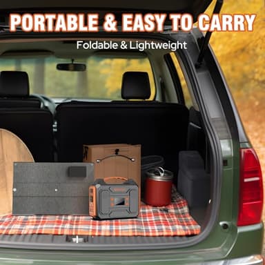 Portable Solar Generator, 300W Portable Power Station with Foldable 60W Solar Panel, 110V Pure Sine Wave 280Wh Lithium Battery Pack with USB DC AC Outlet for Home Use RV Van Outdoor Camping-Orange - Image 6
