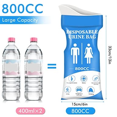 DIBBATU Disposable Urine Bag,12 PCS 800ML for Travel, Emergency Portable Pee Bag and Vomit Bags, Unisex Urinal Bag as Toilet Bag Suitable for Camping, Traffic Jams Pregnant, Patient, Kids - Image 4