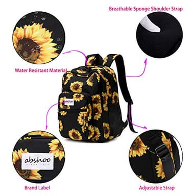 abshoo Classical Basic Womens Sunflower School Backpack For Teen Girls Water Resistant College Bookbag (Sunflower Black) - Image 3