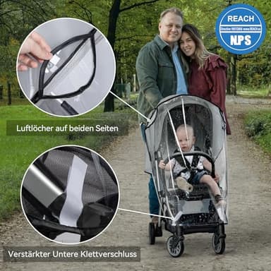 Bemece Stroller Rain Cover, Universal Stroller - Waterproof Windproof Travel Weather Shield Thick & Durable Protect from Dust and Snow with Breathable Ventilation Mesh Clear Visibility - Image 3
