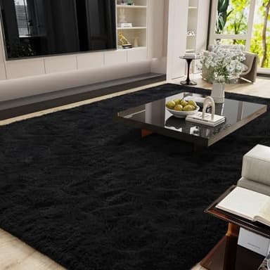 LOCHAS Ultra Soft Indoor Modern Area Rugs 9x12, Fluffy Living Room Carpets for Children Bedroom Home Decor Nursery Rug, Black - Image 6