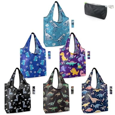 BeeGreen Dinosaur Lover Gifts for Women Animals Reusable Grocery Bags Shopping Bags Bulk 6 Pack 50LBS X-Large Foldable-Machine Washable-Heavy Duty - Image 1