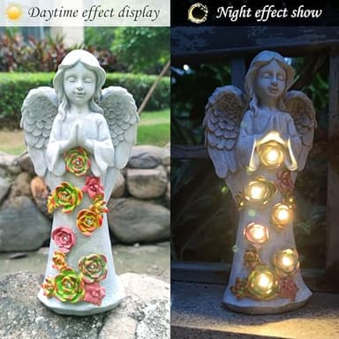 VIOYOUNS Angel Solar Garden Outdoor Statues with Succulent Plants and 6 LED Lights– Outside Solar Garden Decor Figurines -Remembrance & Sympathy Gifts Decorations - Image 2
