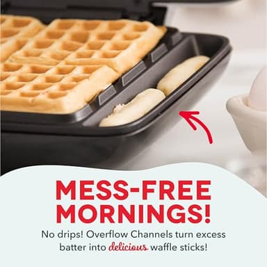 DASH No-Drip Waffle Maker - Four Waffle Molds, Nonstick Waffle Iron with Quick Heat-Up, Nonstick Surface - Perfect Waffle Maker for Kids and Families, Just Add Batter - Image 3
